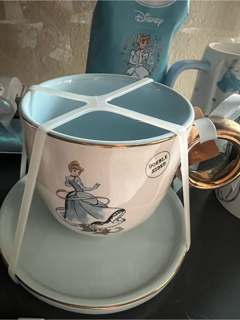 Disney Cinderella White and Light Blue Teacup with Gold Handle and Trim